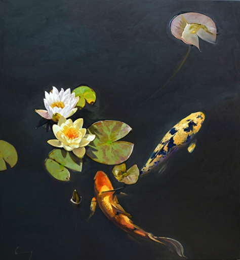 Koi and Lillies by Chuck Larivey